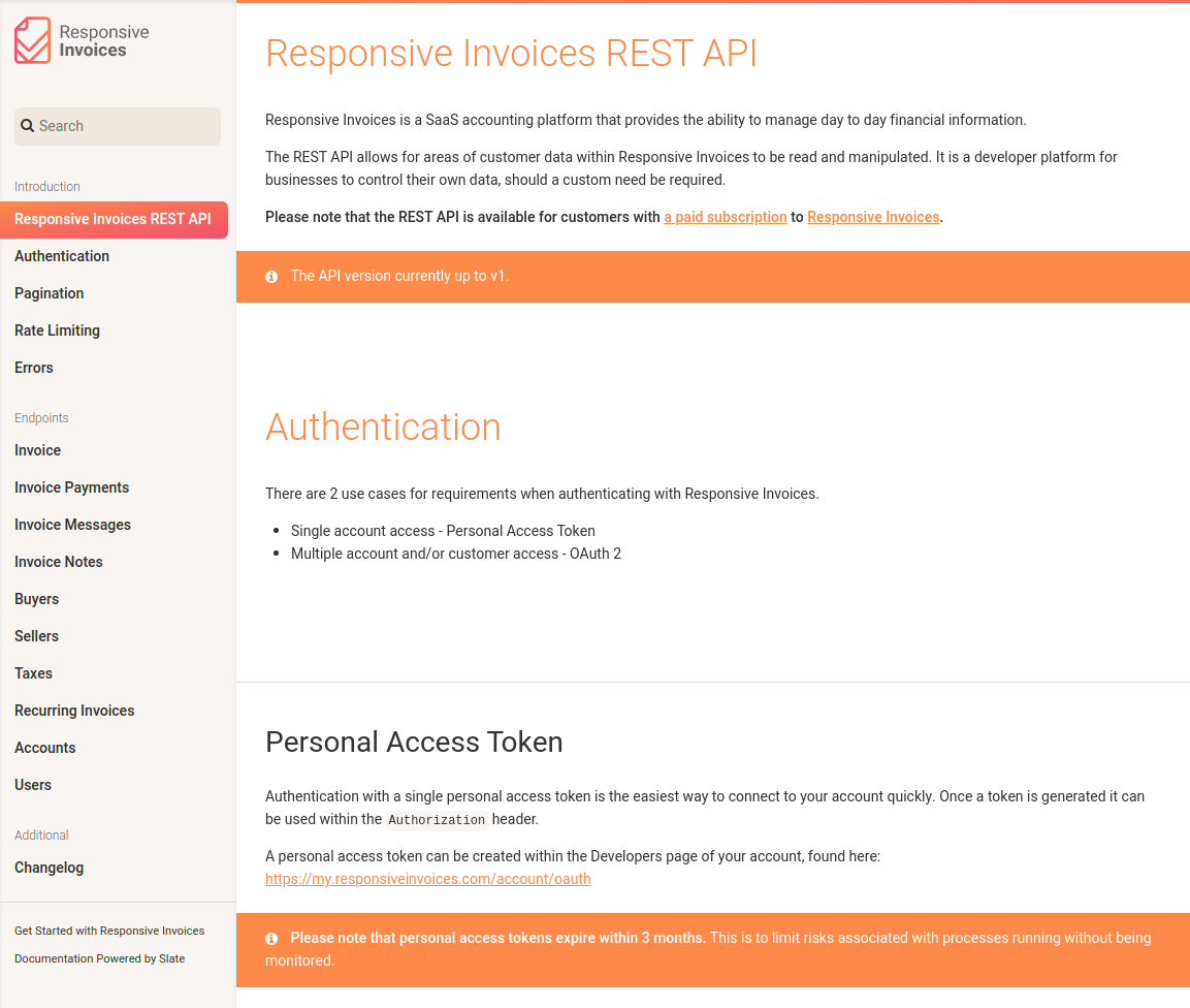 Responsive Invoices REST API